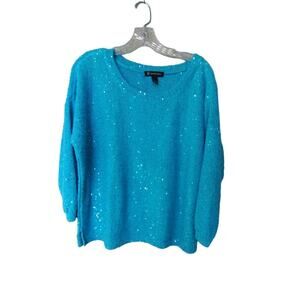 INC International Concepts Women's Sequin Turquoise Blue Sweater Size XL
